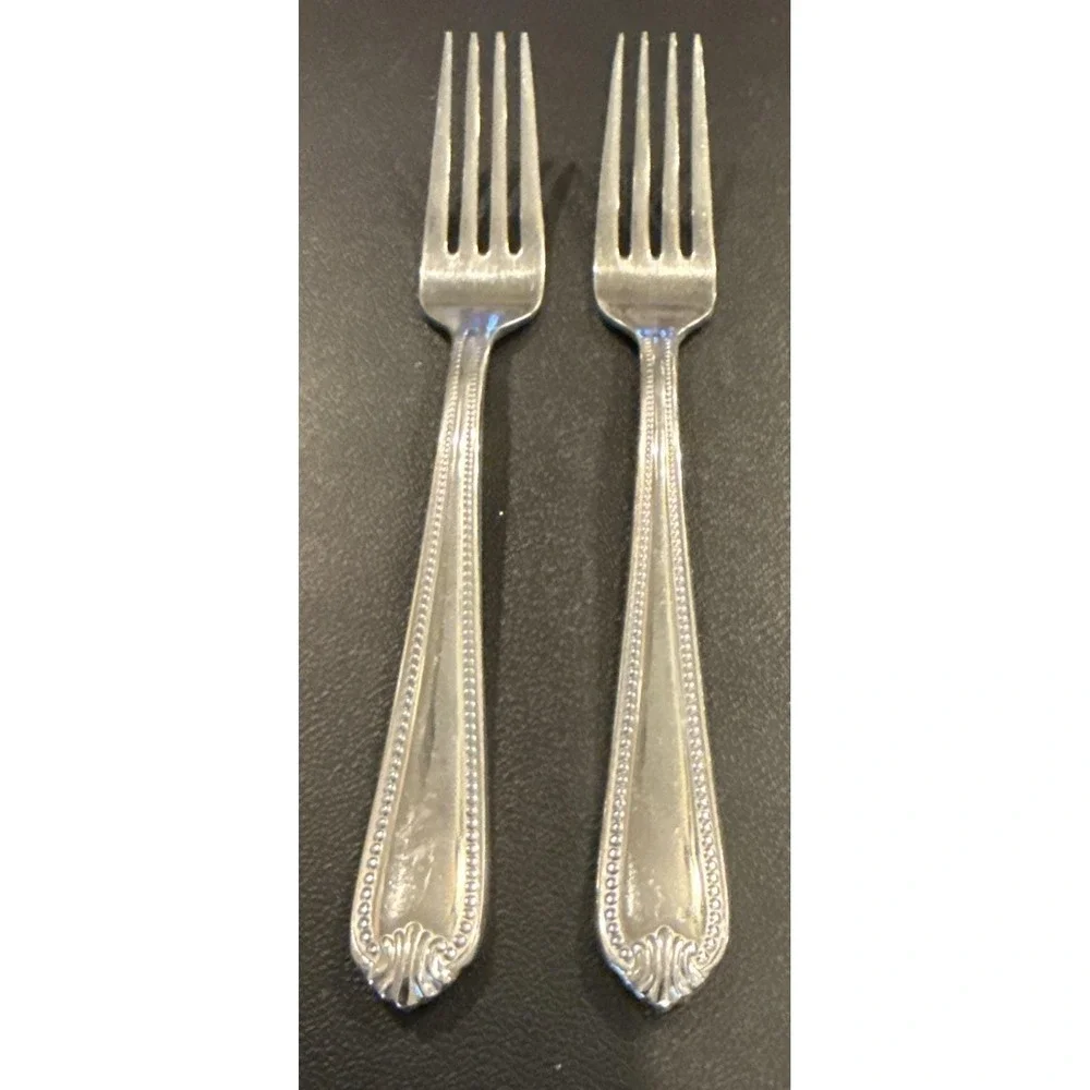 Lenox Bead Plume Glossy Salad Fork Forks Set Of 2 Stainless Flatware